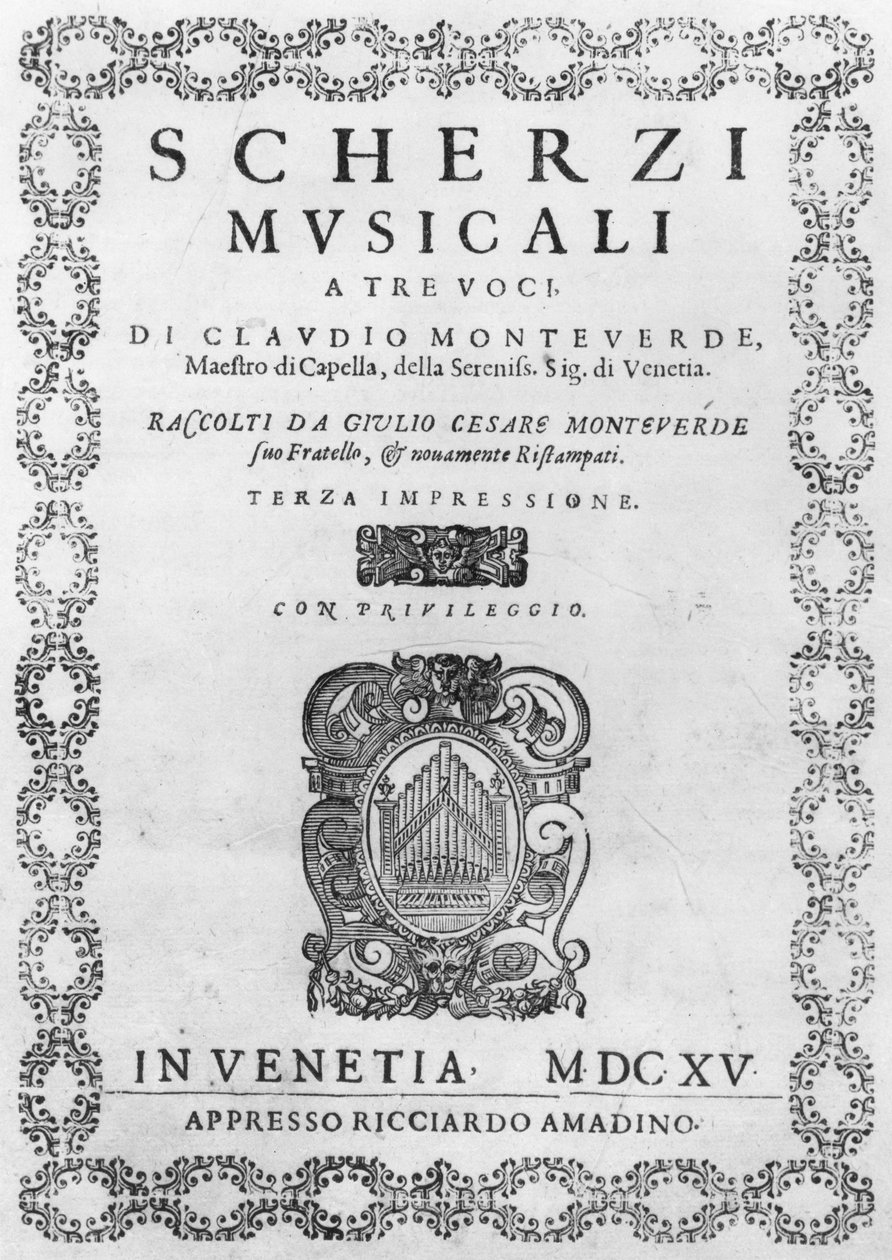 Titulní strana Scherzi Musicali od Claudia Monteverdiho (1567-1643) 1615 od Italian School