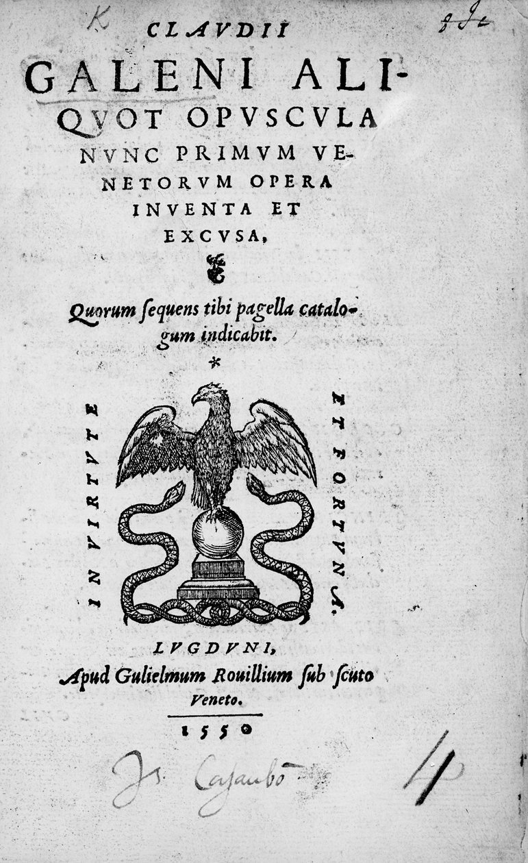 Titulní strana Claudia Galena: Sbírka děl Claudia Galena, vydaná v roce 1550 (tisk) od Italian School