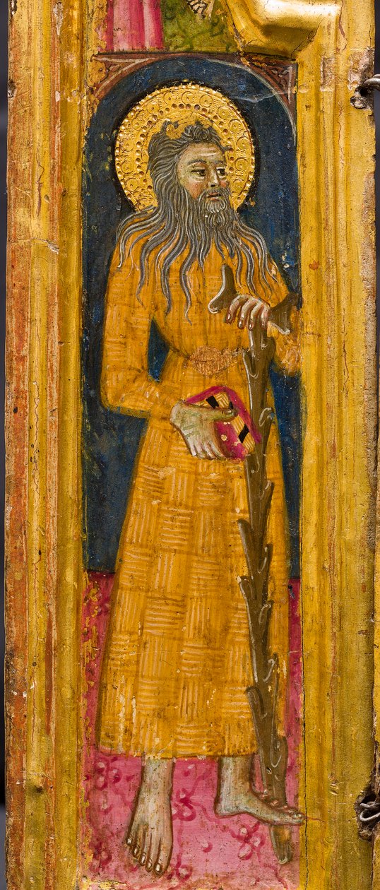 Triptych: Svatý Antonín opat s trůnem, svatý Pavel Poustevník a svatý Onofrius, detail, polovina 14. století (tempera na desce) od Italian School