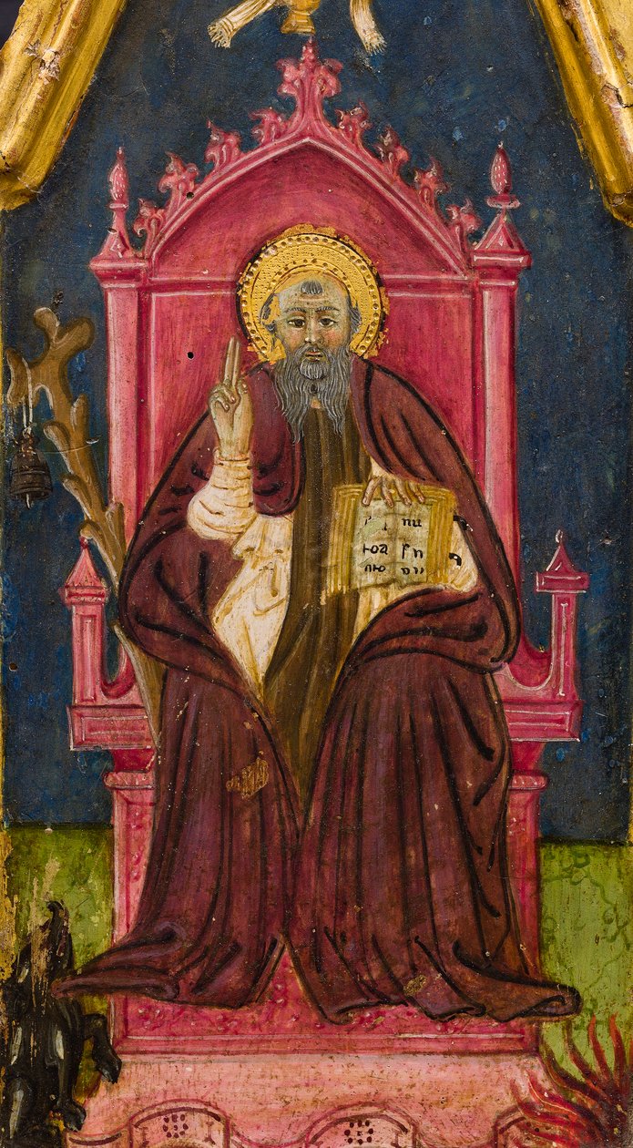 Triptych: Svatý Antonín opat s trůnem, svatý Pavel Poustevník a svatý Onofrius, detail, polovina 14. století (tempera na desce) od Italian School