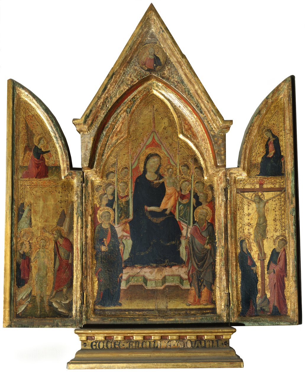 Triptych: Panna Maria s dítětem se svatými, anděly a ukřižováním od Italian School