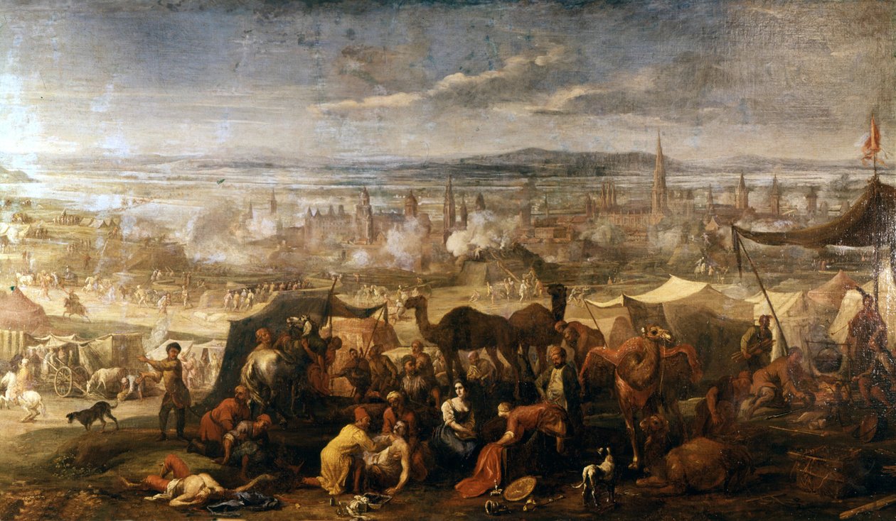 Turci tábořili poblíž Vídně během obléhání v roce 1683. Vídeň, Arsenal Museum. od Italian School