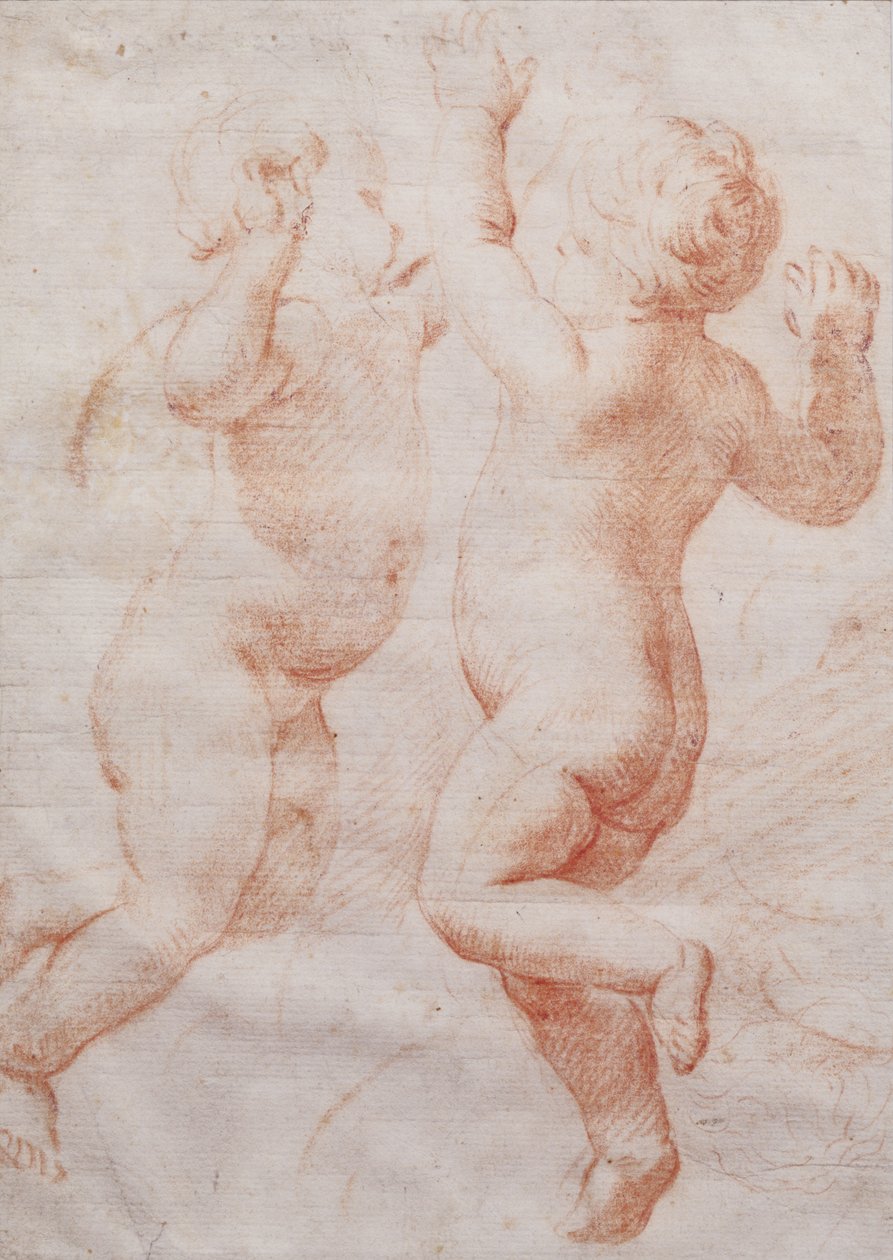 Dva tančící putti, cca 1700 (červená křída) od Italian School