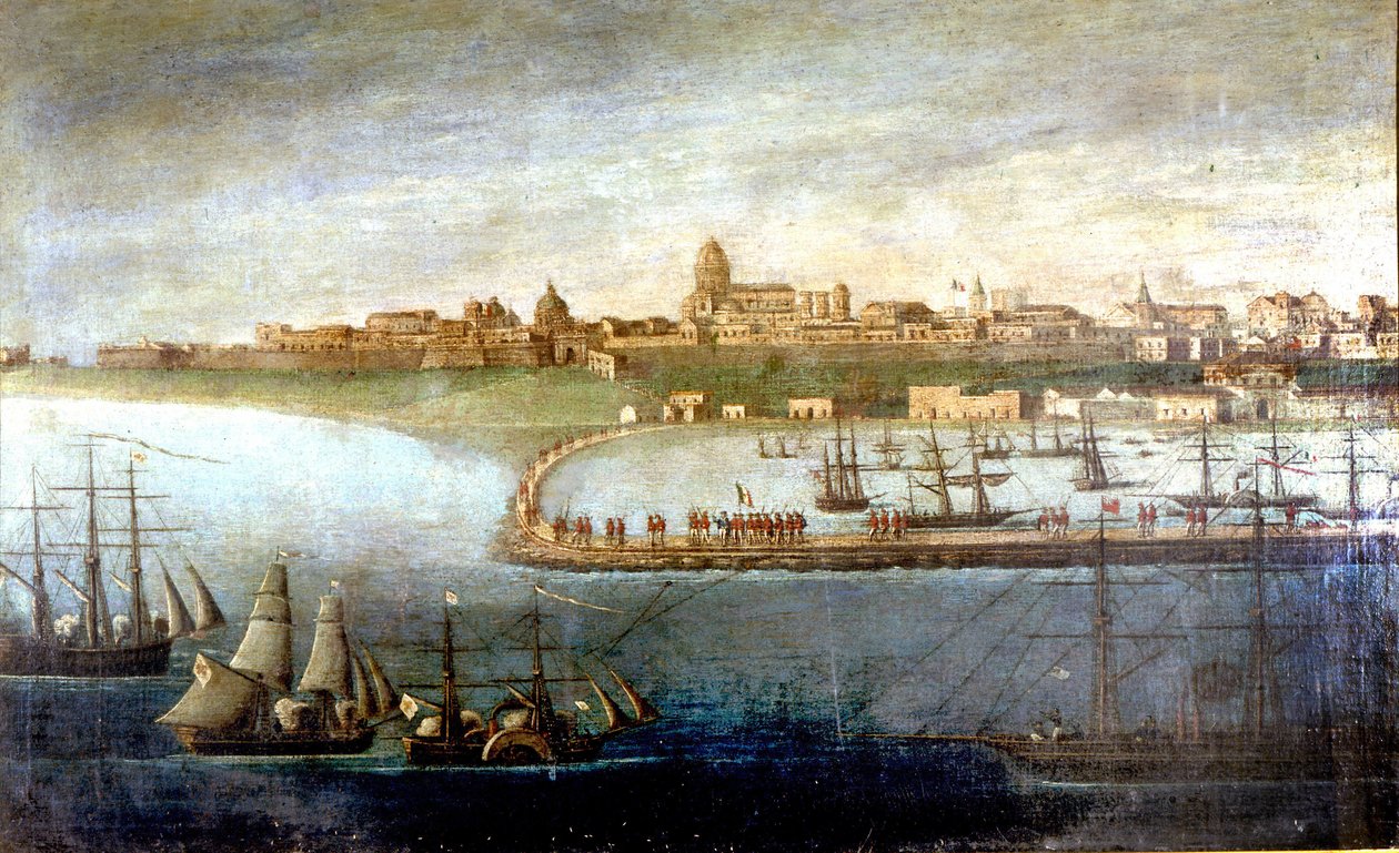 Unite of Italy: expedice Tisíce nebo červených košil vedená Giuseppem Garibaldim (1807-1882). Barkage v Marsale na Sicílii. Anonymní malování. Milánské Museo del Risorgimento od Italian School