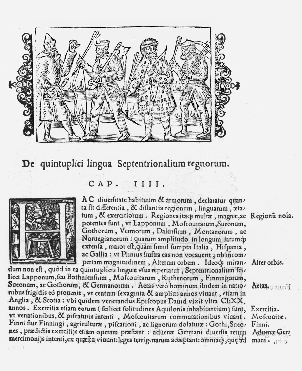 Rozmanitost jazyků, ilustrace z Historie severních národů od Olause Magnuse (1490-1558), vydaná v Římě, 1555 od Italian School