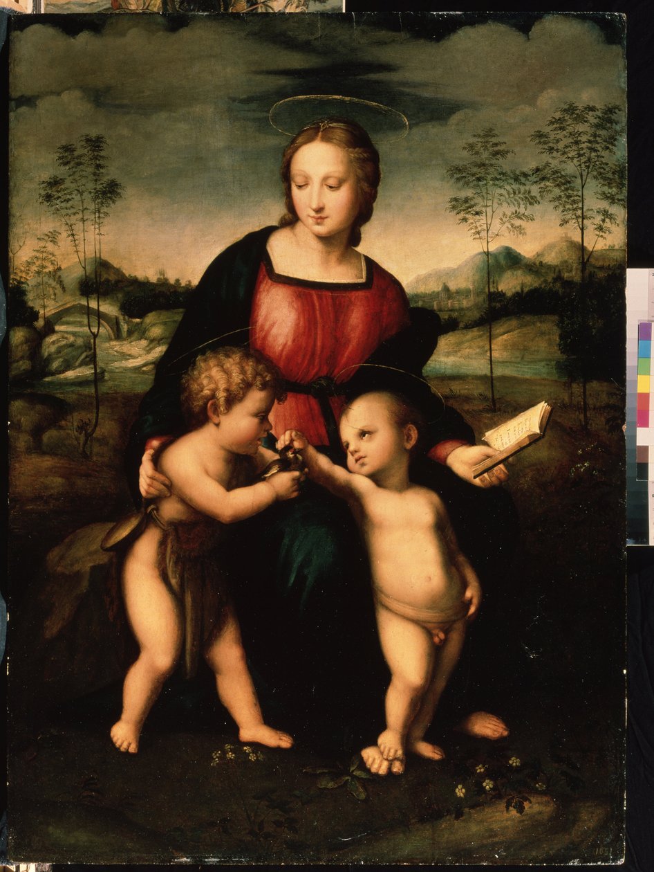 Panna a dítě s Janem Křtitelem jako chlapec. Anonymní malířství, italská škola z 2. poloviny 16. století (cca 1550-1600). Manýrismus. Michail Kroshitsky Art Museum, Sevastopol (Sevastopol od Italian School