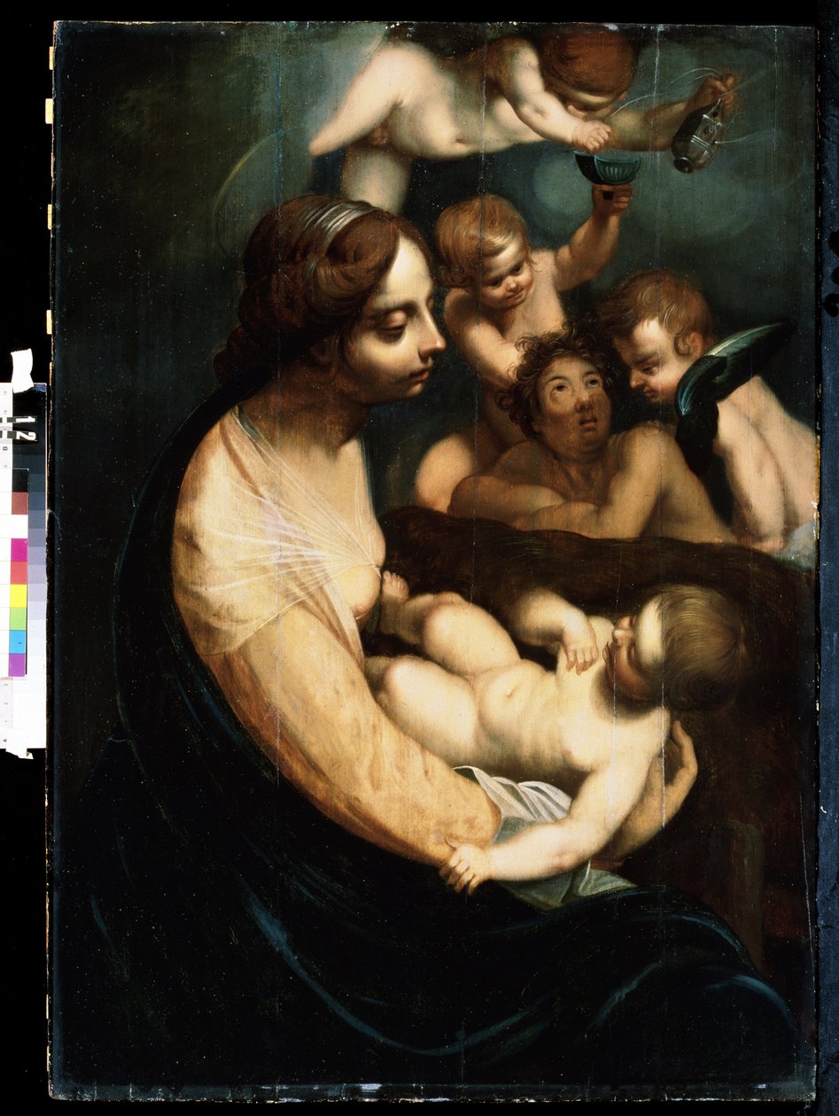 ""Madonna a dítě a andělé"" (Panna a dítě s anděly) Italská malba od počátku 17. století. Michail Kroshitsky Art Museum, Sevastopol (Sevastopol) Ukrajina od Italian School