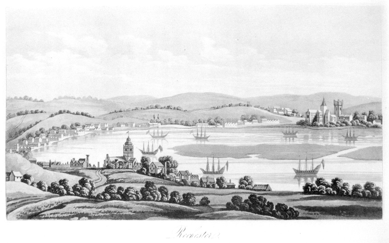 Pohled na Rochester v roce 1669, z Cesty Cosima III (1642-1723) velkovévoda z Toskánska, přes Anglii za vlády Karla II., anglický překlad, publikoval 1821 od Italian School