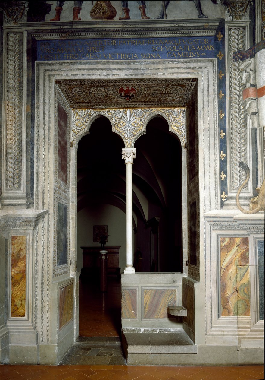 Pohled na okno Síně lilií postavené v letech 1299-1314 od Italian School