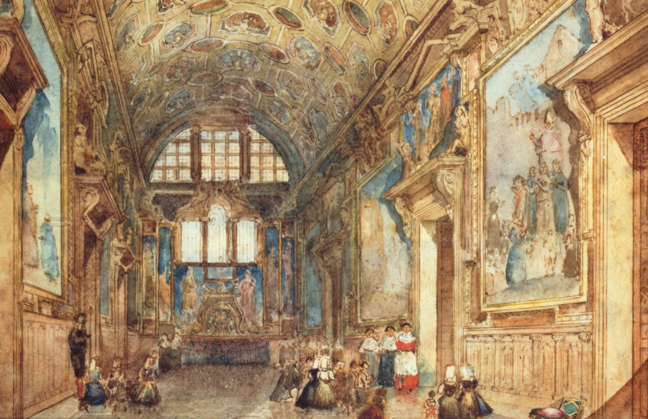 Pohled na interiér Dóžecího paláce v Benátkách, c. 1840 (wc na pergamenu) od Italian School