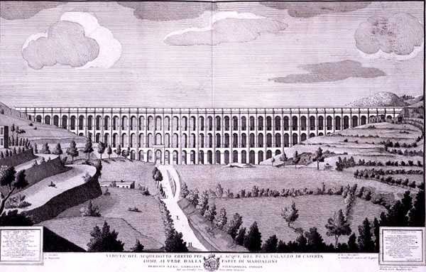 Pohled na akvadukt vedoucí vodu do Palazzo di Caserta z Maddaloni (rytina) od Italian School