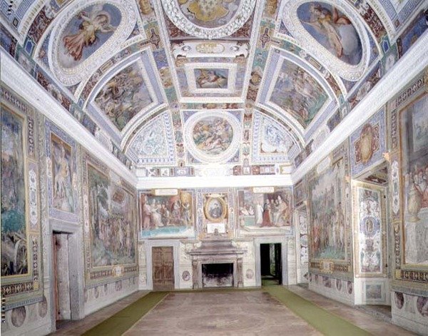 Pohled na „Sala dei Fasti Farnese“ (Síň nádher Farnese), kterou navrhl Onofrio Panvinio a fresku vytvořili Taddeo (1529-66) a Federico Zuccaro (1540-1609) 1557-83 (freska) od Italian School