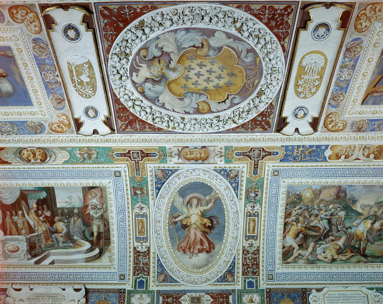 Pohled na Sala dei Fasti Farnese (Síň nádher Farnese) navržený Onofriem Panviniem a freskami Taddea (1529-66) a Federica Zuccara (1540-1609) 1557-83 (detail) od Italian School
