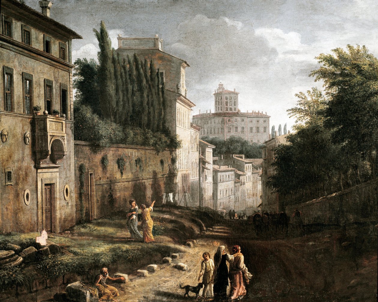 Pohled na ulici San Bonaventura na kopci Palatine v Římě (malba od Italian School