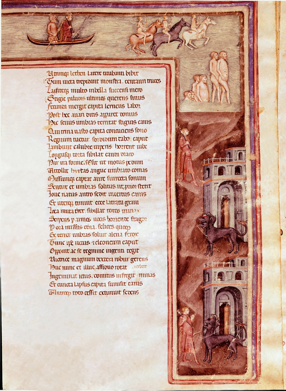 Pohled na podsvětí, postavy a monstra, ilustrace k Zuřivý Hercules od Seneque (Miniatura od Italian School