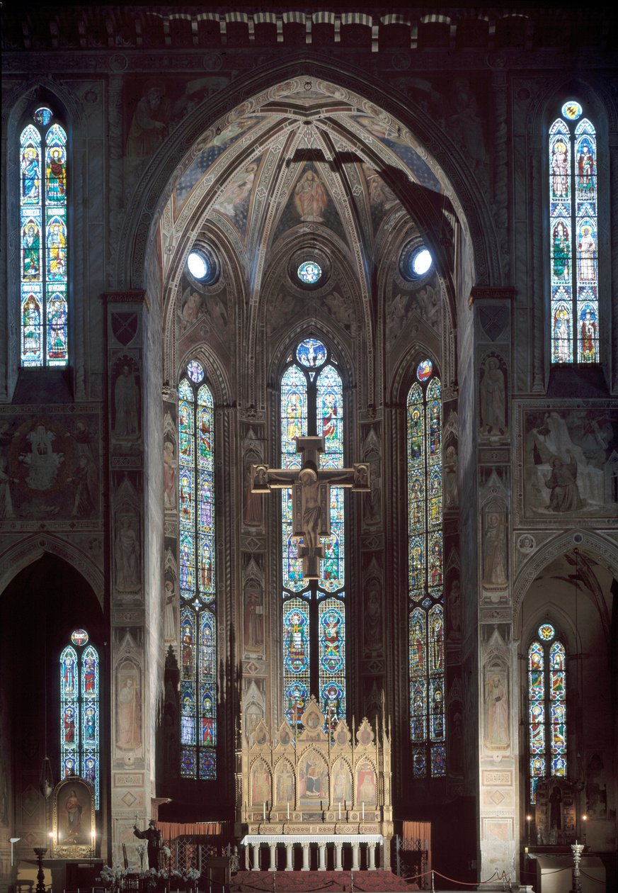 Pohled na cappella maggiore kostela Santa Croce, s freskou, začátek 14. století od Italian School