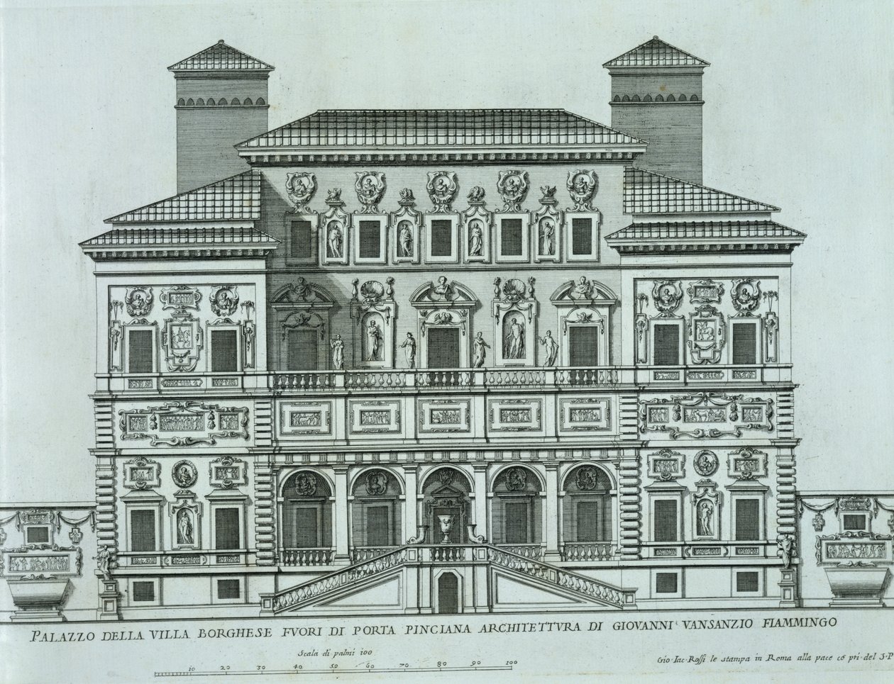 Pohled na fasádu Villa Borghese, Řím od Italian School