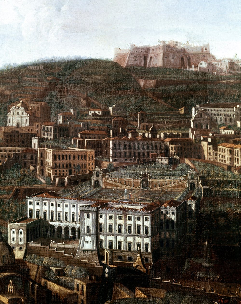Pohled na starou budovu soudu proměněnou v palác s visutými zahradami v Neapoli Anonymní obraz - 18. století - Neapol, Museo Nazionale di San Martino od Italian School