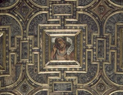Pohled na obložený strop s malovanými panely od Pier Maria Pennacchi (1464-1514/15) (dřevo) od Italian School