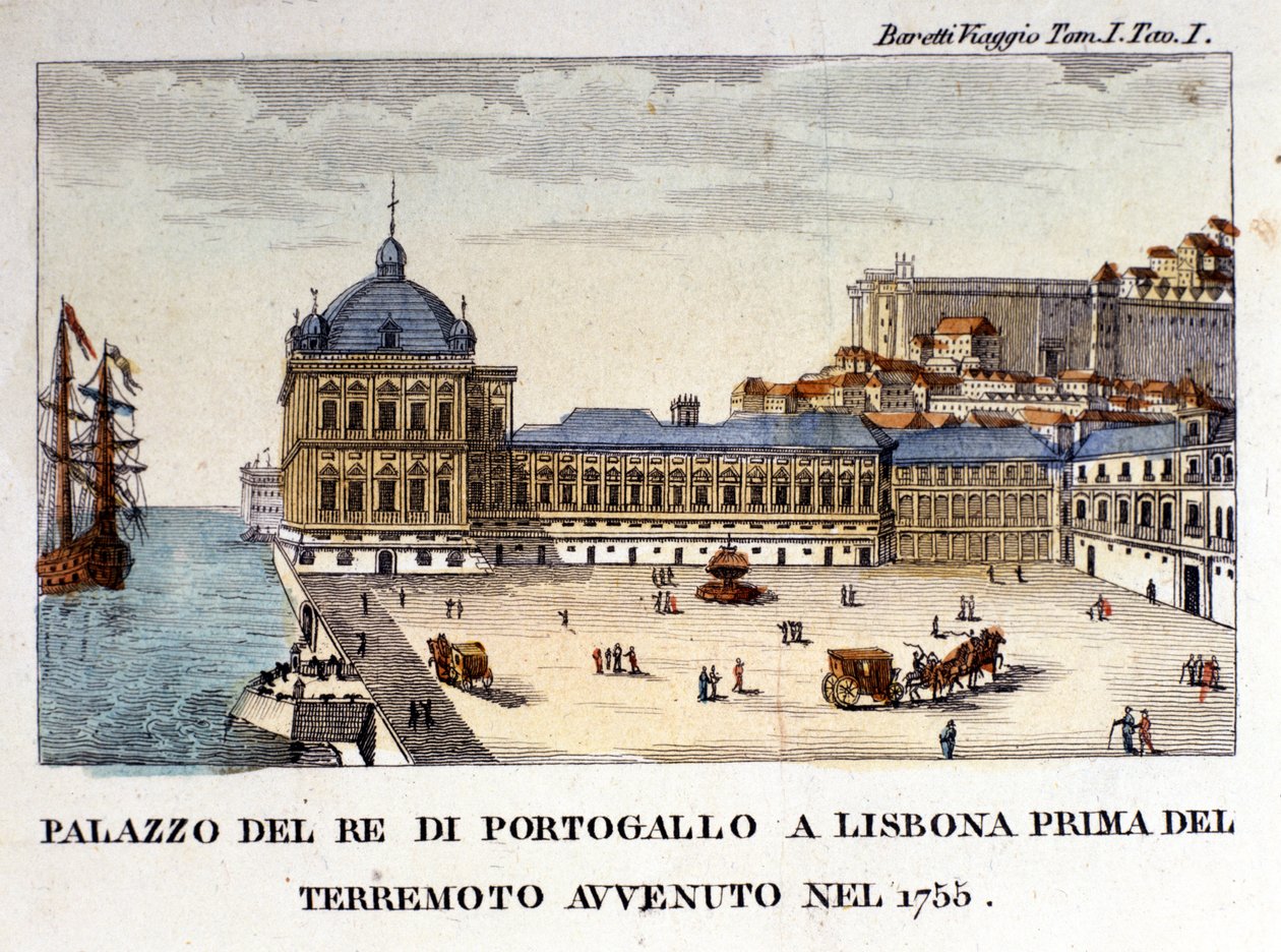 Pohled na královský palác v Lisabonu před zemětřesením v roce 1755. od Italian School