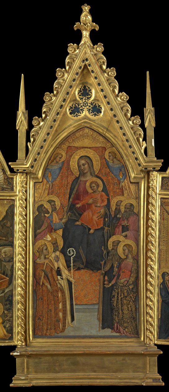 Panna a dítě na trůnu s osmi svatými (středový panel), cca 1330-70 (tempera na panelu) od Italian School