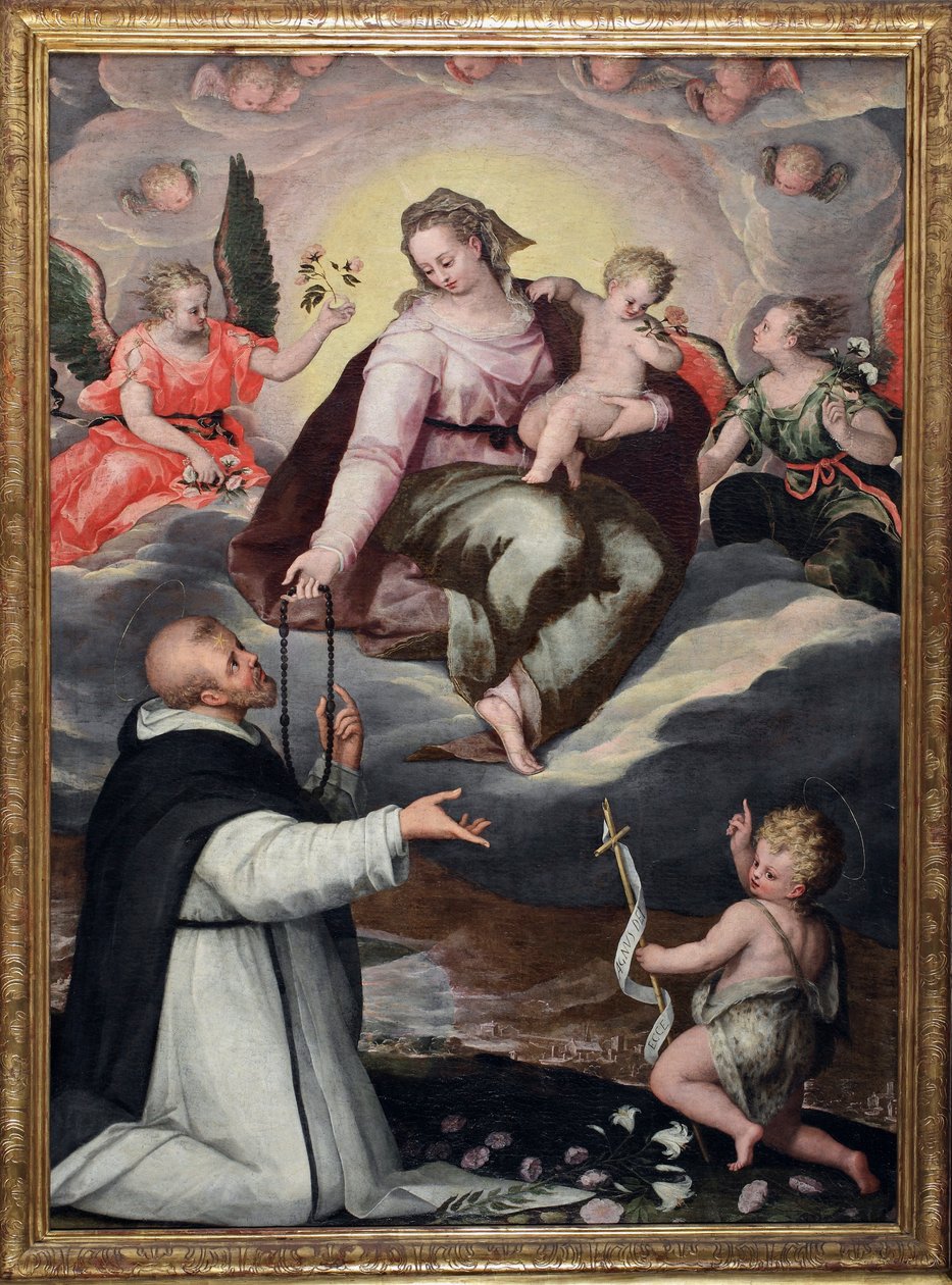 Panna předává růženec sv. Dominiku Anonymní obraz kolem roku 1650 Milán, bazilika Santa Maria delle Grazie od Italian School