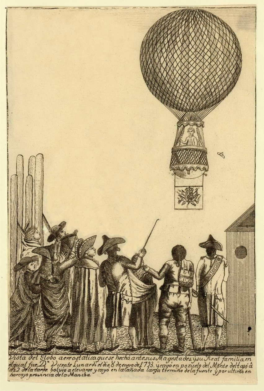 Pohled na horkovzdušný balón, který byl vyroben před jeho majestátem epub. 1793. od Italian School