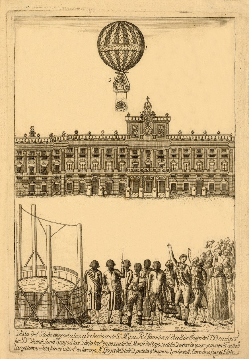 Pohled na horkovzdušný balón. se dělal ante, hospoda. 1793. od Italian School