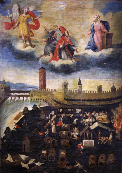 Votivní prapor zobrazující mor v Trentu v roce 1636 od Italian School