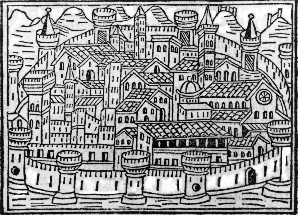 Opevněné město ze Supplementum Chronicarum od Giacoma Filippa Forestiho, 1506 od Italian School