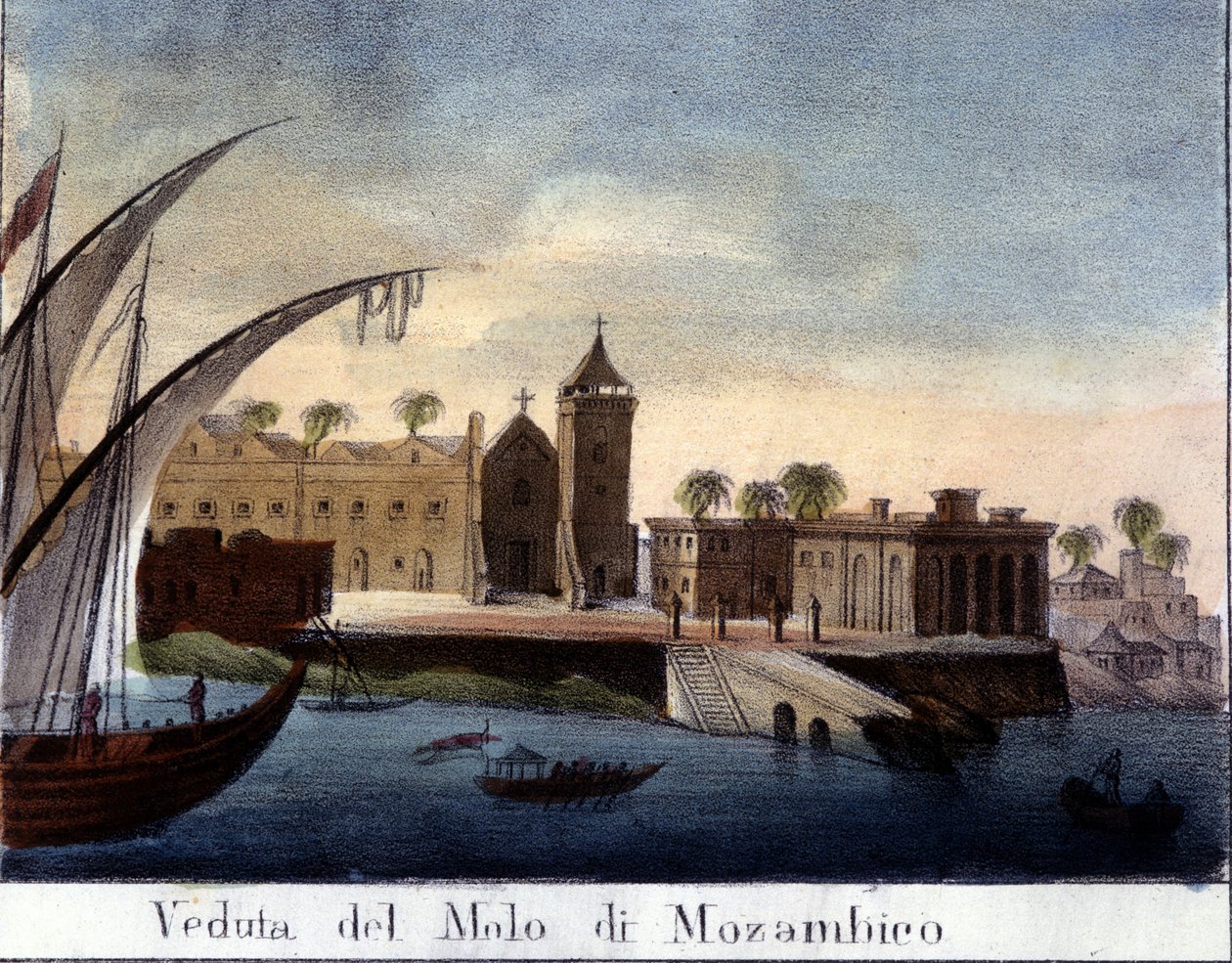 Wharf v Mosambiku, bývalé portugalské provincii. od Italian School