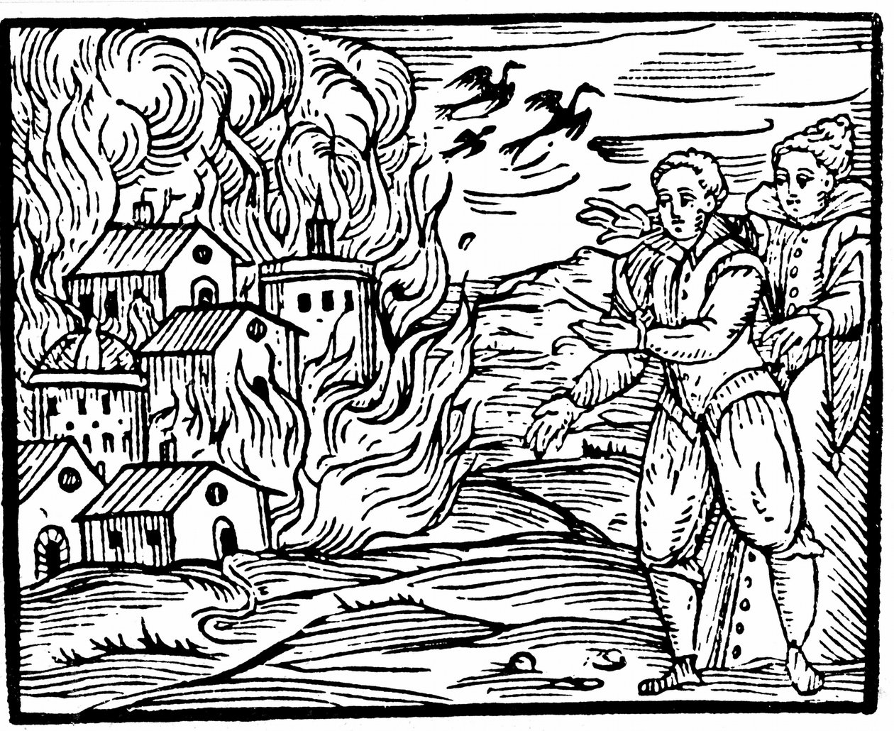 Čarodějnice ničící dům ohněm, Švábsko v roce 1533, ilustrace z Compendium Maleficarum od Francesca Maria Guazza, 1608 od Italian School