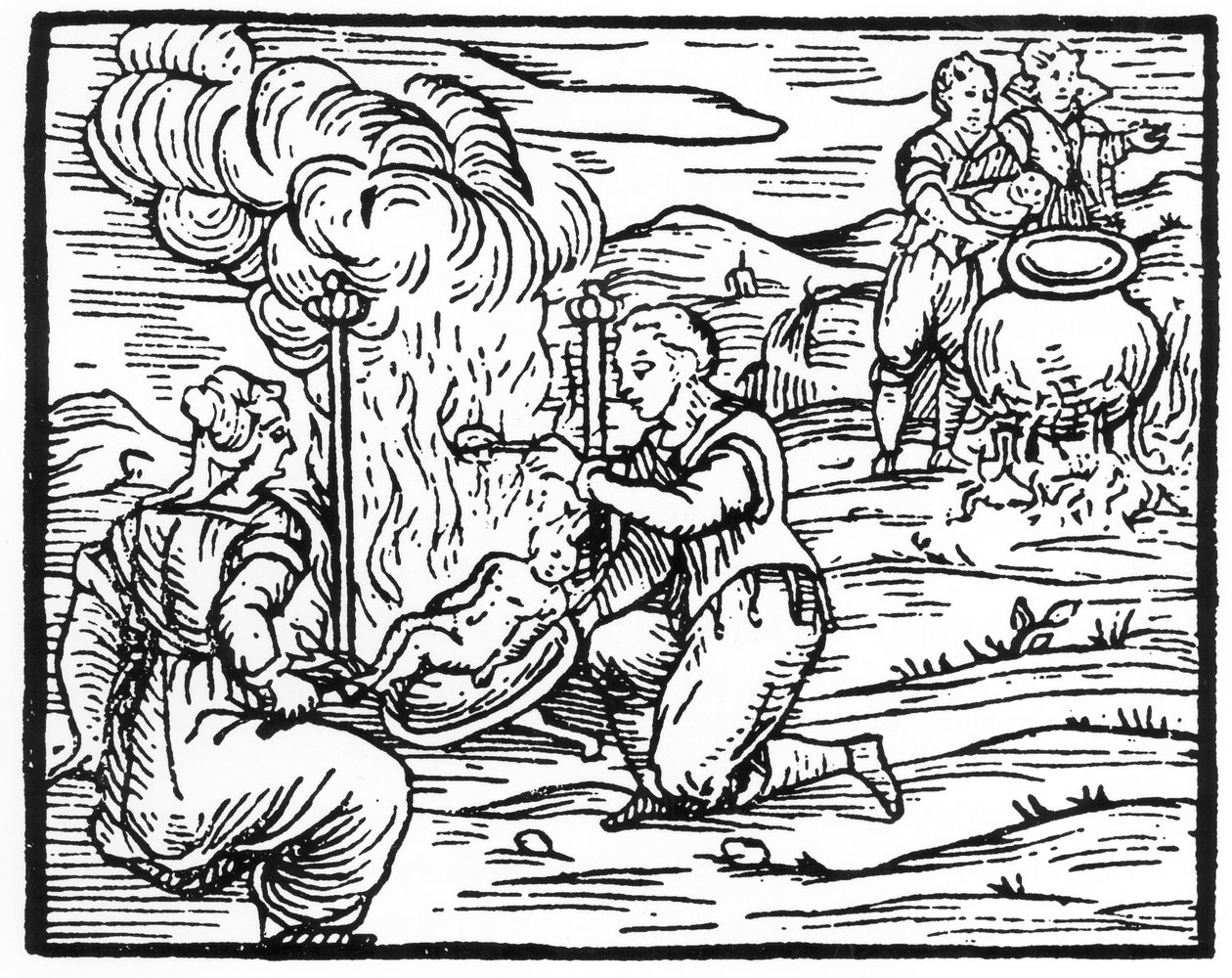 Čarodějnice pečou a vaří nemluvňata, kopie ilustrace z Compendium Maleficarum od Fr. M. Guaccius, Milán 1608, použitá v Historii magie, publikované koncem 19. století od Italian School