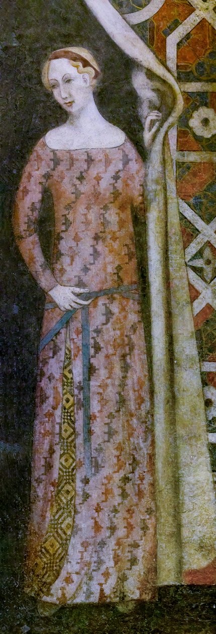 Žena kreslící závěs s geometrickým vzorem, počátek 15. století (freska) od Italian School