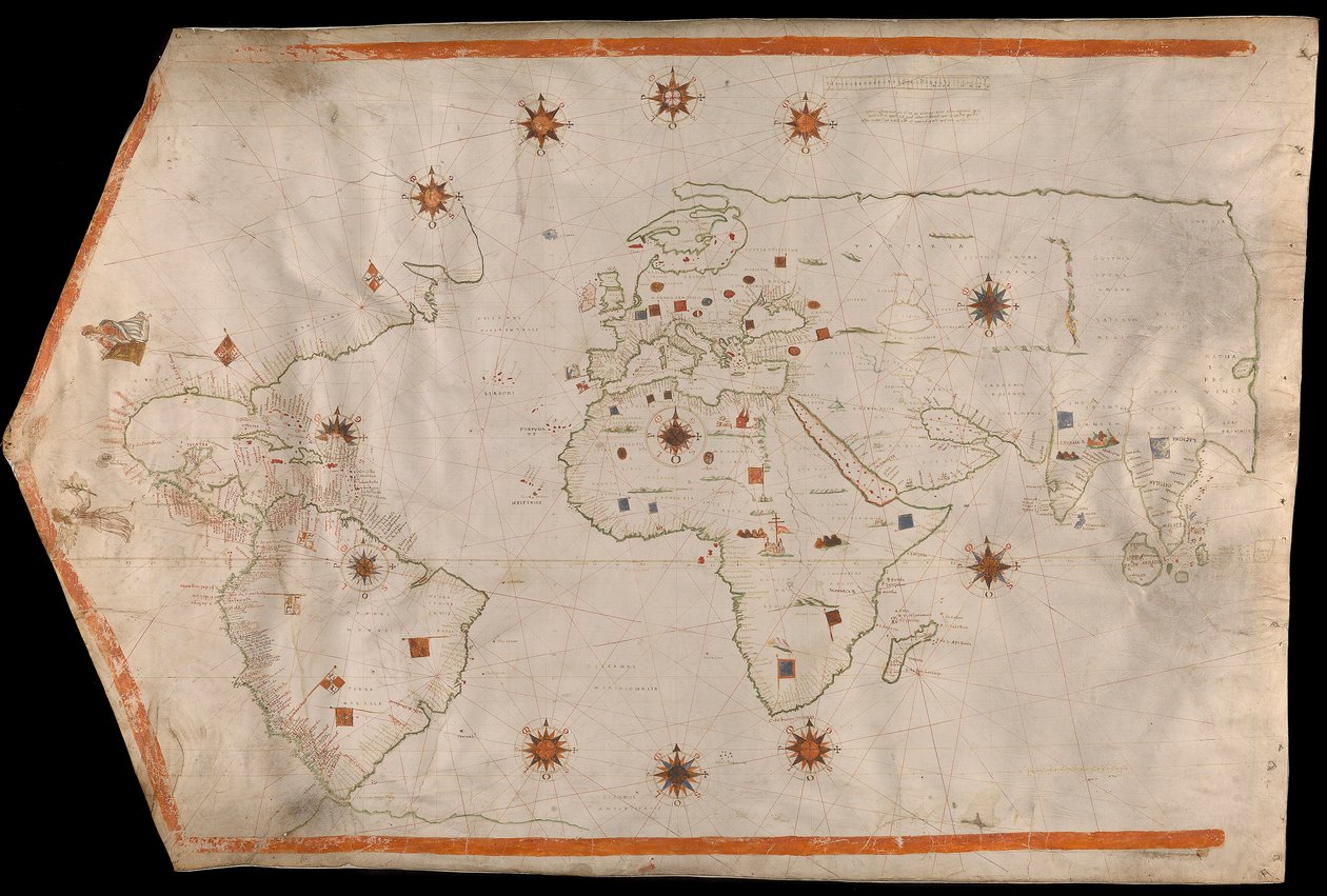 Mapa světa na pergamenu, asi 1540 (pergamen) od Italian School