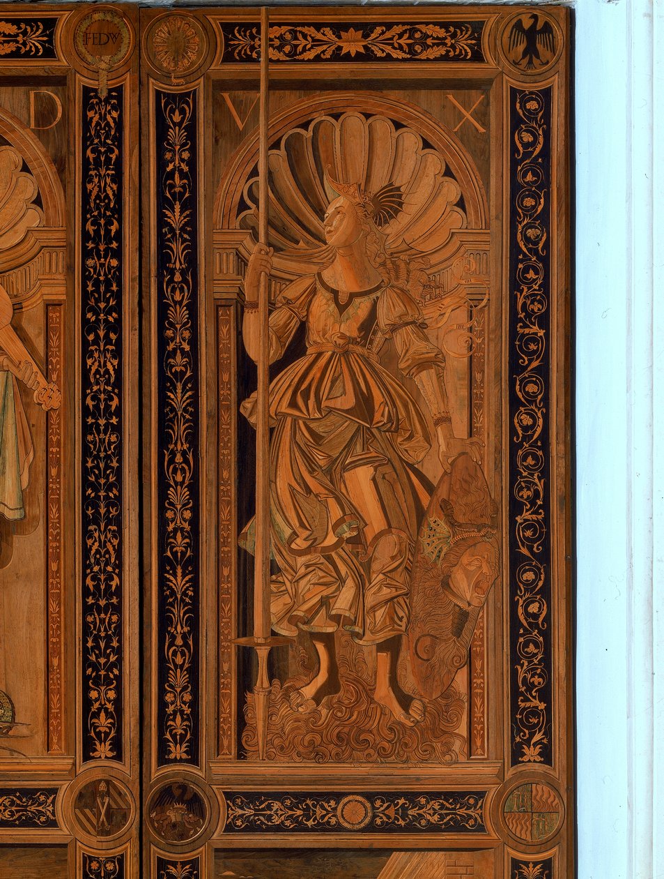 Detail jedněch z dveří v Sala degli Angelo, Palazzo Ducale, Urbino (dřevo) od Italian School Italian School