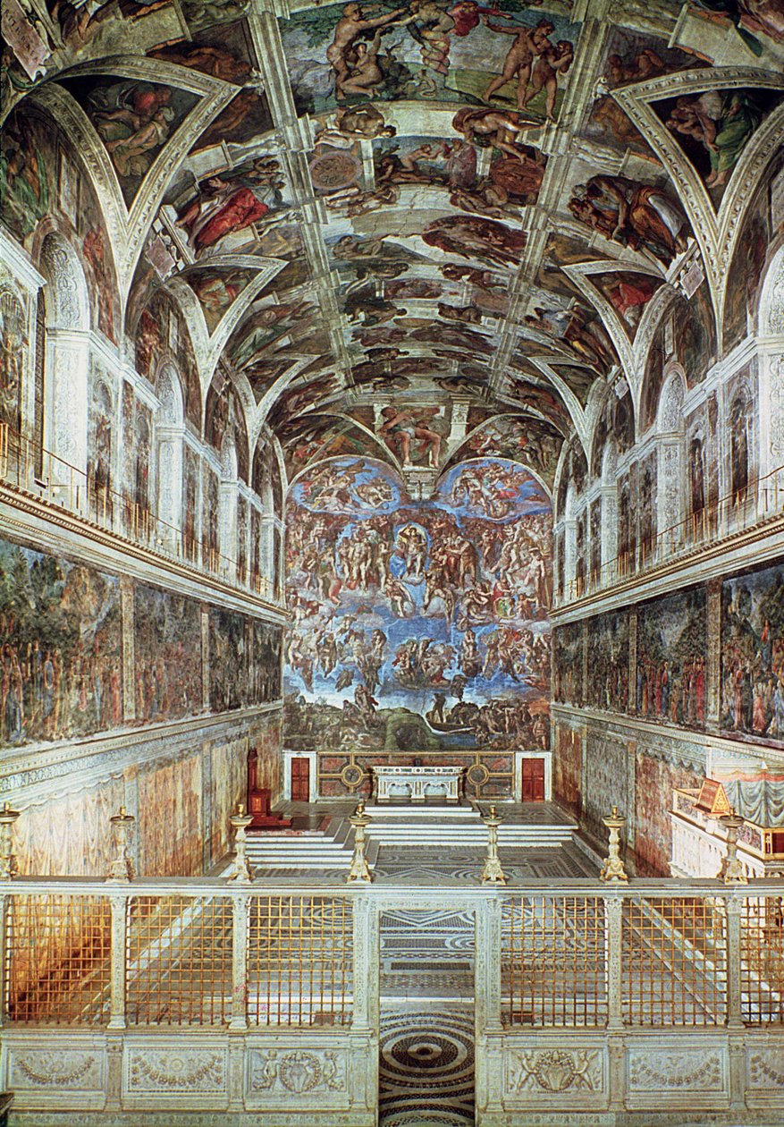 Vnitřní pohled na Sixtinskou kapli (před restaurováním) od Italian School Italian School