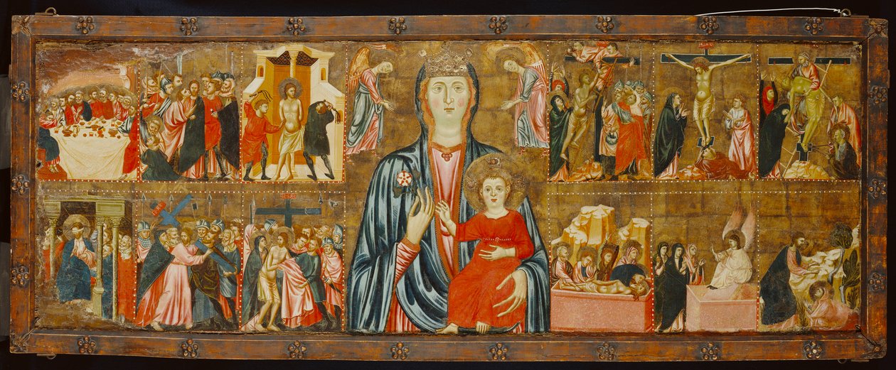 Madonna s dítětem a dva andělé s dvanácti scénami z Umučení, kolem 1310 (tempera na panelu) od Italian School Italian School