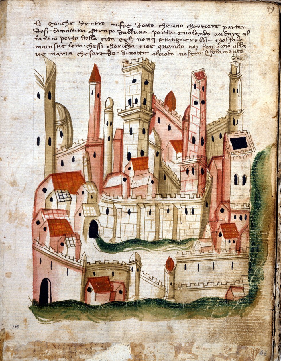 Pohled na město Jeruzalém, z Libro dOltramare od Niccolo da Poggibonsi (pero, inkoust a tempera na pergamenu) od Italian School Italian School