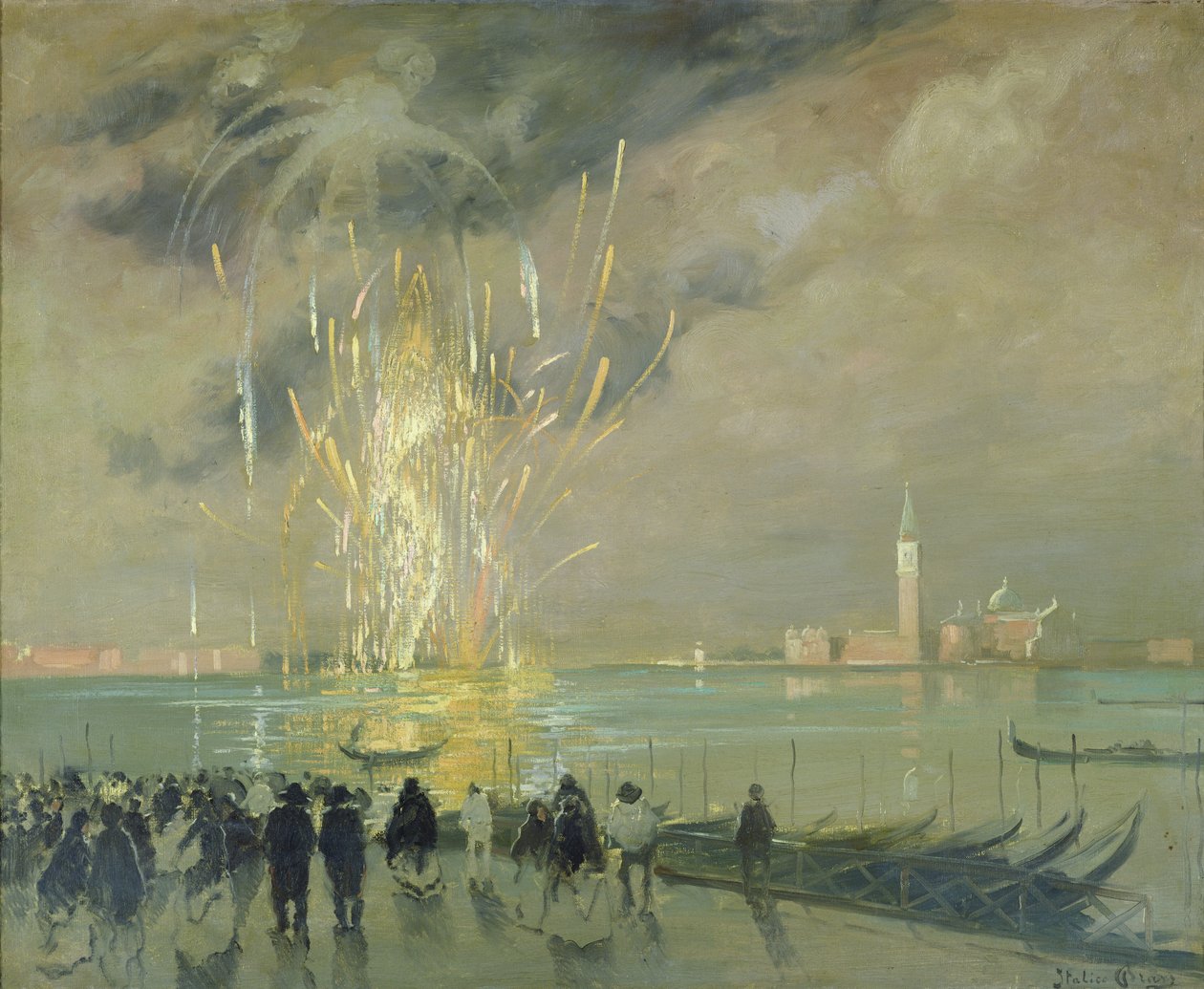 Ohňostroj nad lagunou, asi 1914 od Italico Brass