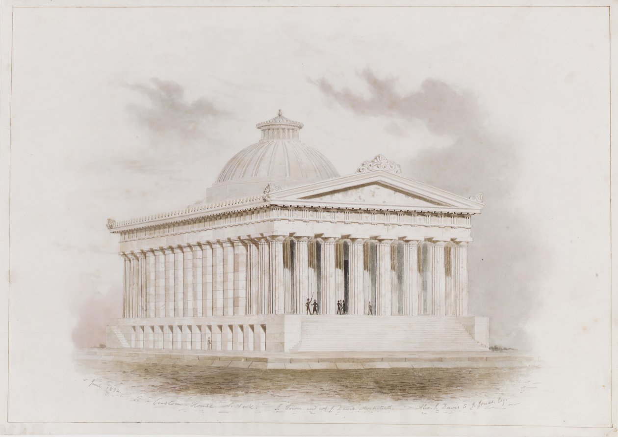 U. S. Custom House, perspektiva New Yorku, 1834 od Ithiel Town