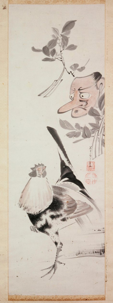 Cockerel and Tengu-Mask, c.1775 (inkoust a světlá barva na papíře) od Ito Jakuchu