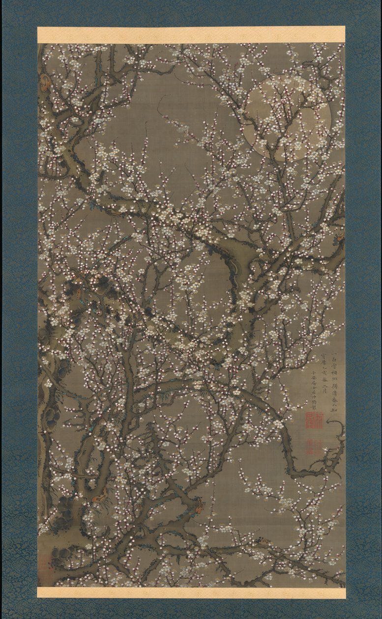 Bílé švestkové květy a měsíc, 1755. od Ito Jakuchu
