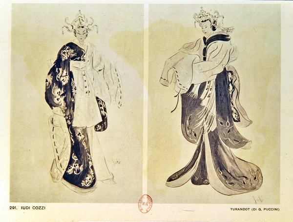 Kostýmní návrhy pro operu Turandot od Giacoma Pucciniho (1858-1924) od Iudi Cozzi