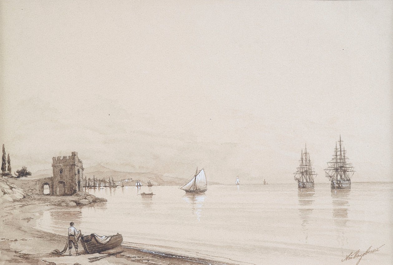 Pohled do zátoky s mnoha plachetnicemi (Feodosia?) od Ivan Konstantinovich Aivazovsky