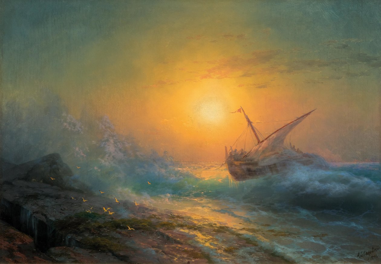 Rozbouřené moře při západu slunce od Ivan Konstantinovich Aivazovsky