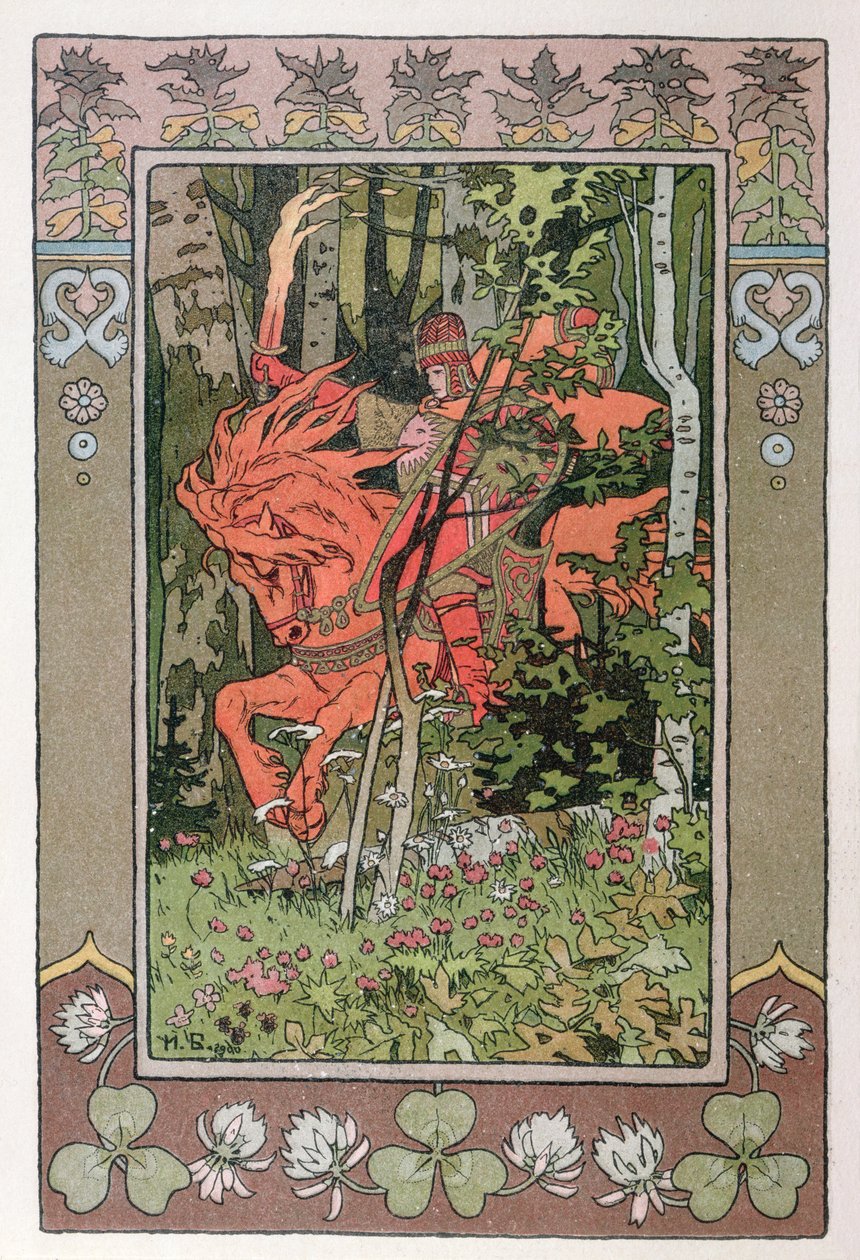 Červený jezdec, epizoda z ruské pohádky "Vasilisa Krásná", 1900 od Ivan Yakovlevich Bilibin