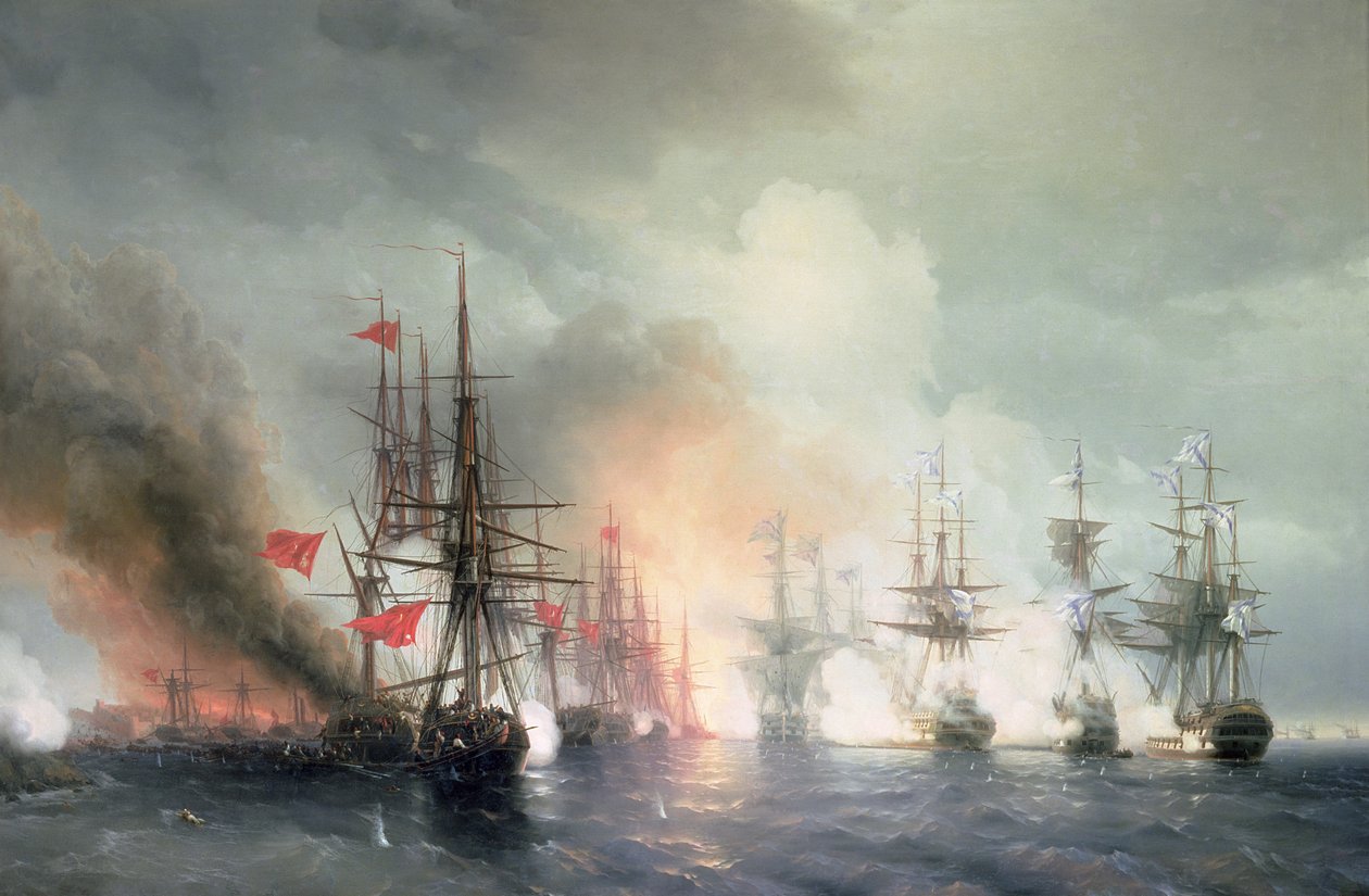 Rusko-turecká námořní bitva u Sinop 18. listopadu 1853, 1853 od Ivan Konstantinovich Aivazovsky