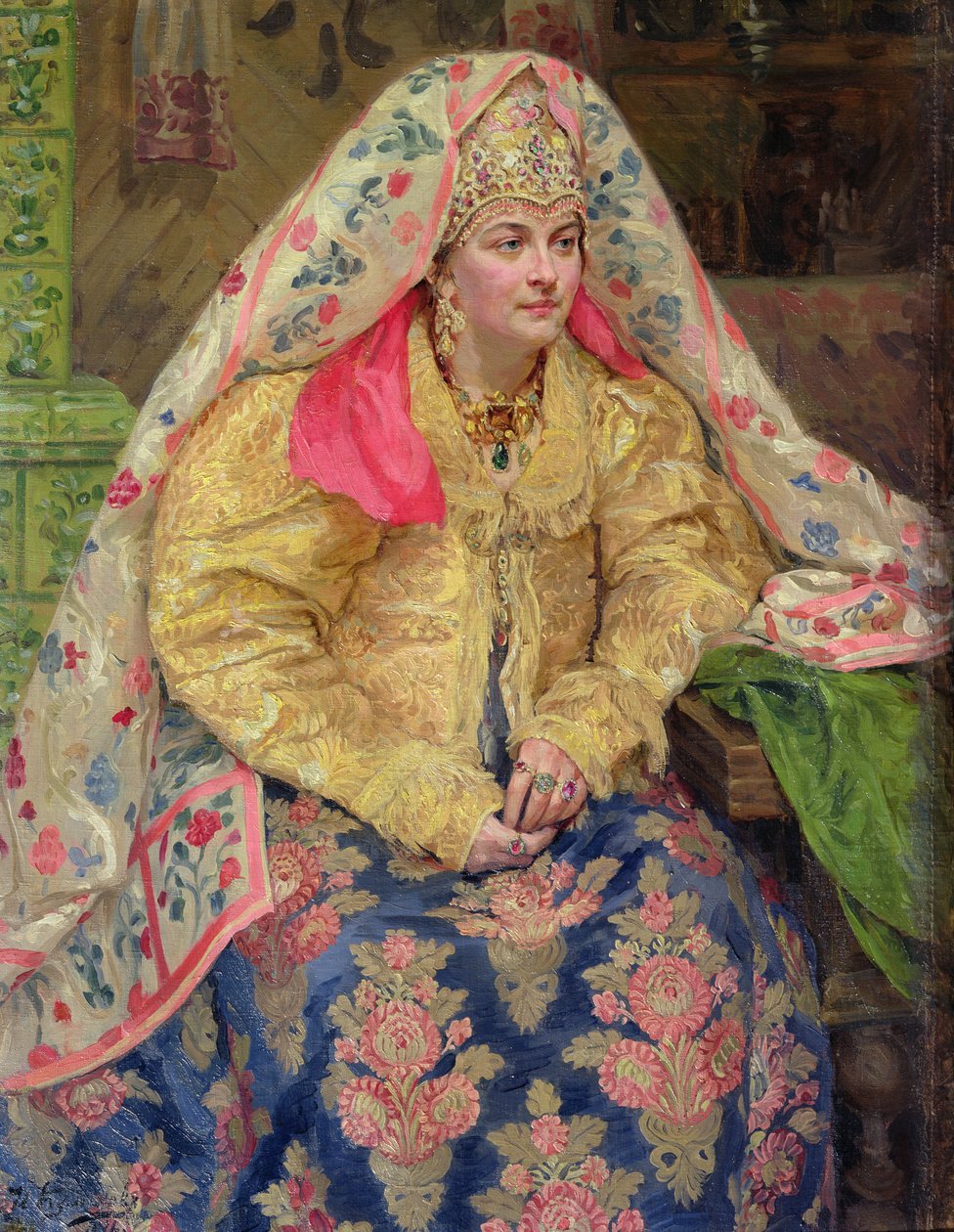 Žena ve starých ruských šatech, 1916 od Ivan Semyonovich Kulikov