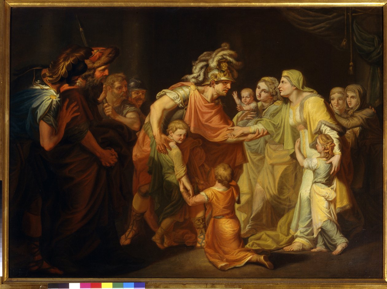 Ruský princ Svjatoslav I. (asi 945-972) najde svou rodinu v Kyjevě po tažení na Dunaji v roce 967. Obraz Ivana Akimoviče Akimova (1754-1814) od Ivan Akimovich Akimov